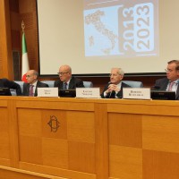 I relatori del primo panel. Da sinistra: Giovanni Pitruzzella, Giuseppe Busia, Luciano Violante e Roberto Rustichelli